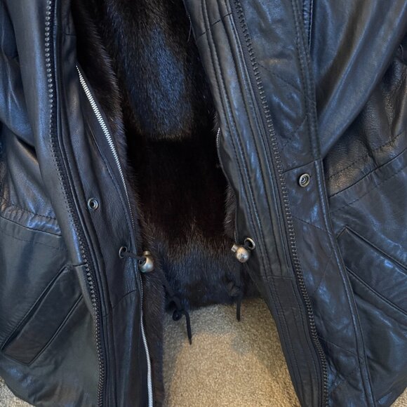 Men's Marc Black Leather Jacket with Removable Mink Lining - Size XL - Picture 4 of 6